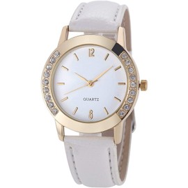 LsvtrUS Women's Diamond Crystal Rhinestone Leather Quartz Wrist Watch (White)