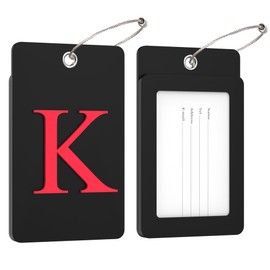 Gostwo 2 Pack Luggage Tags for Suitcases, 26 Initial Letter Travel Luggage Baggage Identification Labels ID Tag Fully Bendable Tags with Stainless Steel Loop (Black) (Letter K)