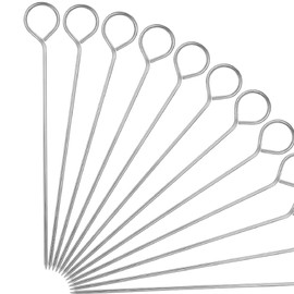 20 PCS 8 Inch Stainless Steel BBQ Kabob Skewers with Storage Box, PEOUWNES Metal Kebob Sticks Reusable Grilling Skewers for Turkey, Shrimp, Chicken, Fruit, Vegetable, Meat, Beef
