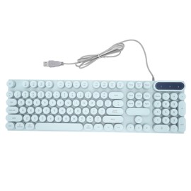 Gaming Keyboard USB Round 104 Keycaps Backlit Ergonomic Fodable Feet Multimedia Keys Wired Keyboard for Desktop Laptop Blue