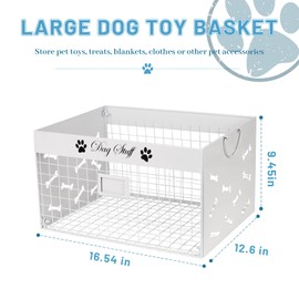 Bfttlity Dog Toy Basket - Large, Metal, with Handles & Label Position Design - Perfect for Dog Toys, Blankets, Clothes & Food (White)