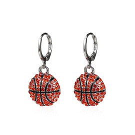 Rhinestone Sport Ball Drop Earrings Shiny Football Basketball Baseball Volleyball Soccer Dangling Earrings for Women Game Day Jewelry Decoration-Basketball