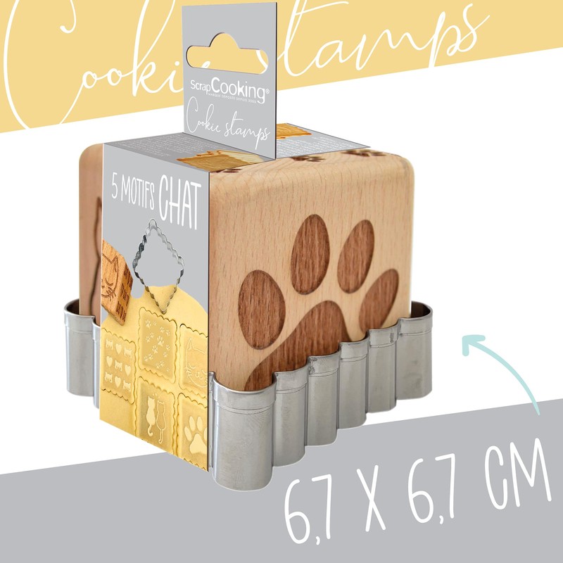 ScrapCooking 5124 Cat Wooden Baking Stamp with 1 Cookie &