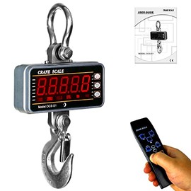 TOYO-INTL 1000kg/2000lb Digital Crane Scale Heavy-Duty Industrial Hanging Scale with Remote Control Smart Type LED Display CE Certified Electronic Weighing Crane Scale (Silver)