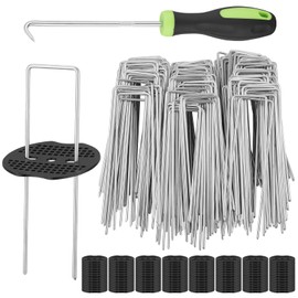 Greaner U-Shaped Landscape Staples, 6 Inch 120PCS Heavy Duty Landscape Fabric Staples with Gasket Kit and Pick Hook for Weed Barrier Fabric, Yard, Tents, Fences