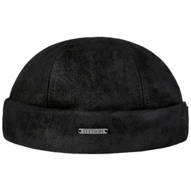 Stetson Classic Pigskin Docker Hat Leather Hat Docker Cap Micro Hat Skull Cap Men's Docker with Lining Summer Spring Summer, black