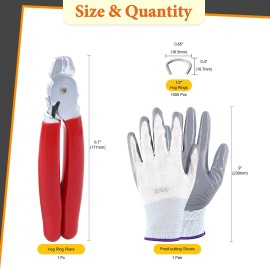 Rustark 1002Pcs 1/2" Galvanized Professional Hog Rings And Pliers Tool