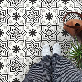 MORCART 20 Pack Peel and Stick Floor Tile, 8"x 8" Vinyl Flooring, Removable DIY Flooring for Bathroom, Kitchen, Fireplace, Stairs, Bedrooms, Wall, Pantry Room Waterproof Black White Gray