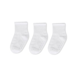 MeMoi 3 Pairs Infant Ribbed Non-Skid Ankle Socks White-Black-Gray 00