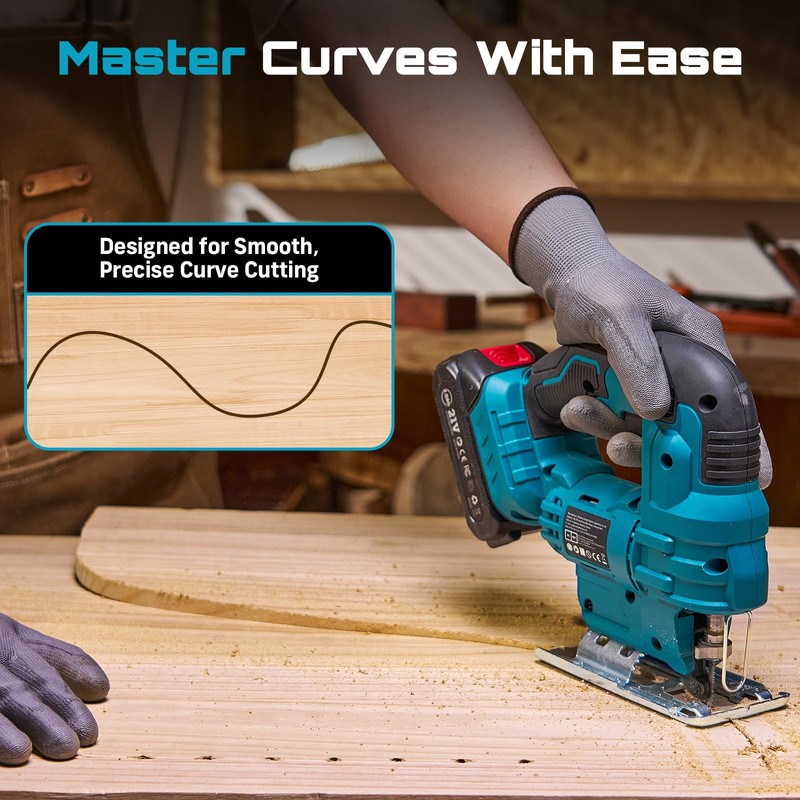 SEESII Cordless Jig Saw 21V, Electric Jigsaw Tool with 2×