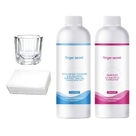 Finger Secret Slip Solution for Poly Nail Gel and Nail Polish Gel Remover Kit Cleans and Removes Easily, Makes Nails Shiny and Smooth.Includes Glass Cup and 50 Cotton Pads