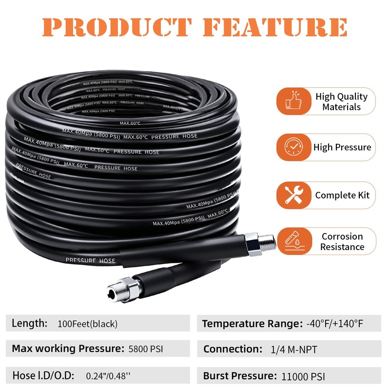 Sewer Jetter Kit for Pressure Washer, 100FT Drain Cleaner Hose
