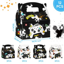 WERNNSAI Video Game Party Favor Treat Boxes - 12 Pack Gaming Paper Gift Boxes Small Candy Snack Bags Black White Goodie Boxes for Boys Gift Wrapping Box for Birthday Holiday Baby Shower Graduation