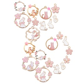 SUNNYCLUE 1 Box 16Pcs 8 Styles Enamel Flower Cat Rabbit Pendant Charms Alloy Eamel Flower Charms Bulk Jewelry Findings for Earring Bracelet Necklace Jewelry Making Supplies Craft, Alloy、enamel, alloy