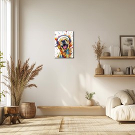 Axglnumber Golden Retriever Wall Art Framed Abstract Wear Headphones to Listen to Music Dog Wall Art Pictures Prints 12x18 inches