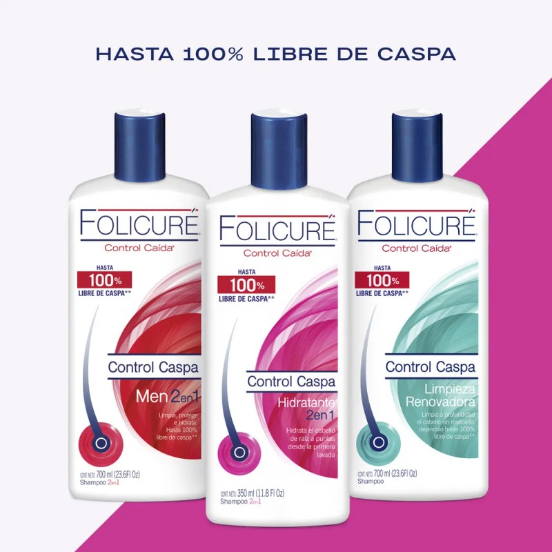 Shampoo Folicure Control Caída Y Caspa Hidratante 2 En 1