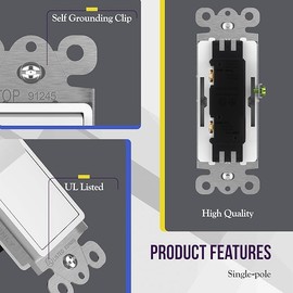 CEILEX 15A Momentary Contact Decorator Switch for Garbage Disposals & Garage Doors, Single Pole, 120–277VAC, UL Listed, White (YQDS115-M)
