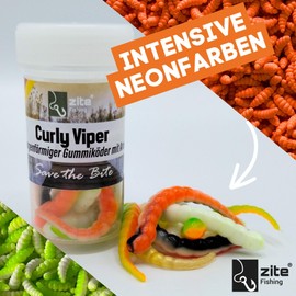 Zite Fishing Curly Viper Rubber Bait Trout Pack of 8 - Snake Like Rubber Trout Bait 6.5 cm - UL Fishing Lure Trout Rotating & Snaking - Phthalate Free & Handmade (Shock Mix Garlic)