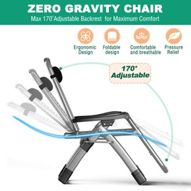 LILYPELLE Zero Gravity Chair Oversized XL, Premium Lawn Recliner Folding Portable Chaise Lounge with Detachable Cushion, Headrest and Cup Holder, Reclining Patio Lounger Chair