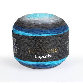 Wollbiene Cupcake Wool for Knitting, 150 g Knitting Wool, 150 g Crochet Baby Wool, Colour Gradient Wool (Dark Grey, Grey, Blue, 3020)