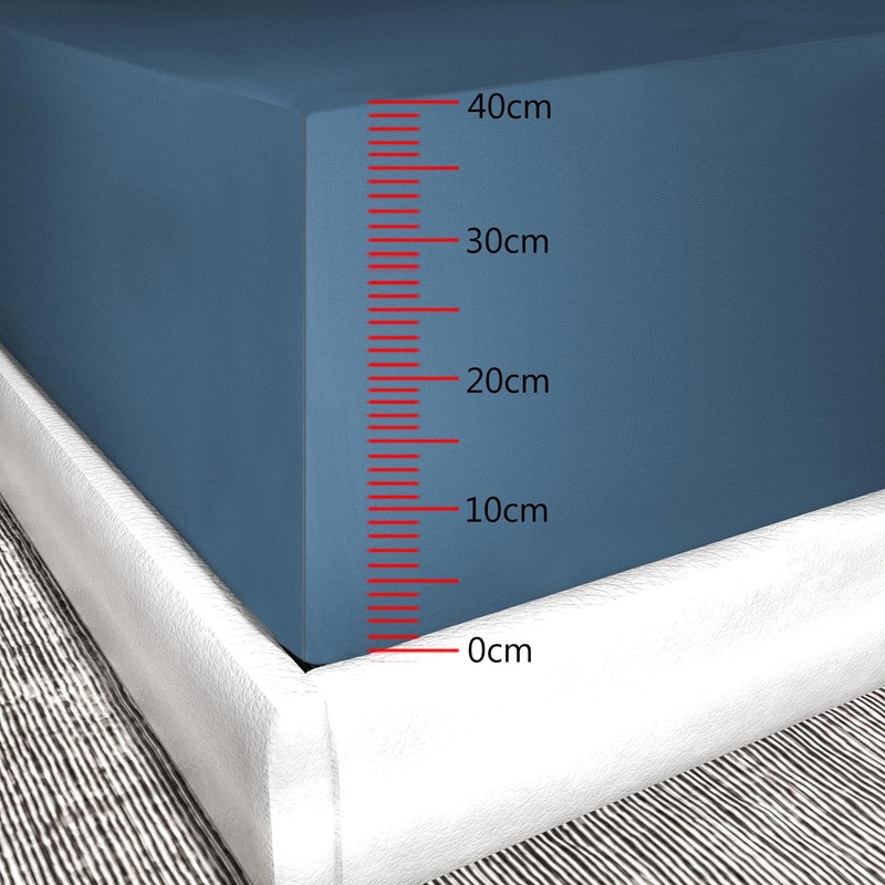 wyewye Double Fitted Sheet, Deep Blue, 135x190 cm with 40