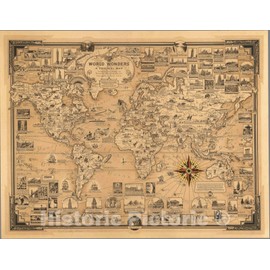 Historic Map : World Wonders, A Pictorial Map, 1939 - Vintage Wall Art - 24in x 18in