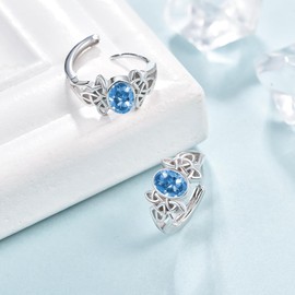 KINGWHYTE Celtic Knot Hoop Earrings for Women Girls 15 mm Oval Moonstone Amethyst Tanzanite Huggie Hypoallergenic Hoop Earrings, Sterling Silver, Crystal