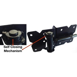 Black Stainless Steel Self Closing Vinyl Gate Hinges - PVC Fencing Gate Hinges w/Mount Hardware (Pair)