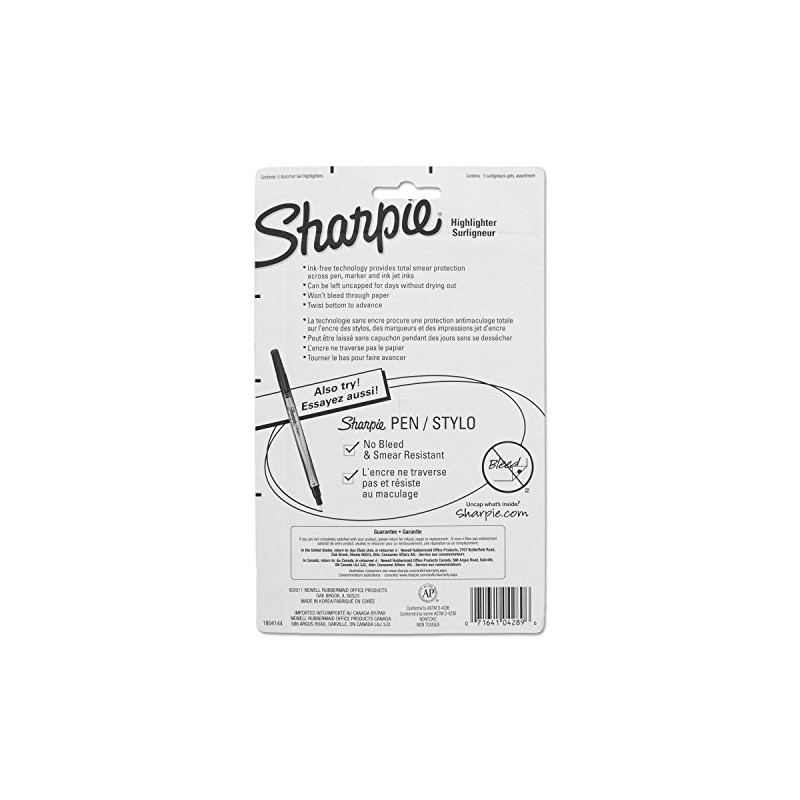 Sharpie, Resaltadores Gel, Punta Bala, Colores Surtidos, 5 Piezas