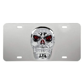 GG Grand General 60286 Stainless Steel License Plate w/ 3D Big Skull Emblem, 4 Holes, Chrome