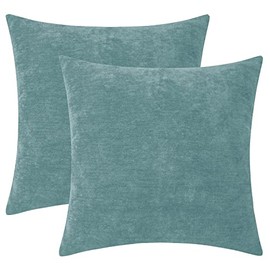 HWY 50 Smoke Blue Decorative Throw Pillows Covers 20x20 Inch for Couch Sofa Bed Living Room, Chenille Soft Comfy Solid Square Throw Pillows Cases Set Cushion Cover Pack of 2