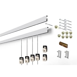 Cliprail Complete Art Hanging Gallery System with Superior Design Cam Hooks (3 Rails 9 Hooks and 6 Cables, Matte Silver Rails)