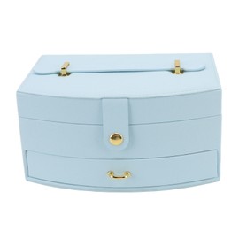 Travel Jewelry Case Portable 2 Layers PU Leather Jewelry Storage Holder Box with Clasp and Handle for Earrings Necklace Blue