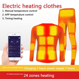 Thermal Underwear for Men Electric Heated Thermal Underwear Set USB Long Pants Men's Travel Heated Pants and Top,Black,L
