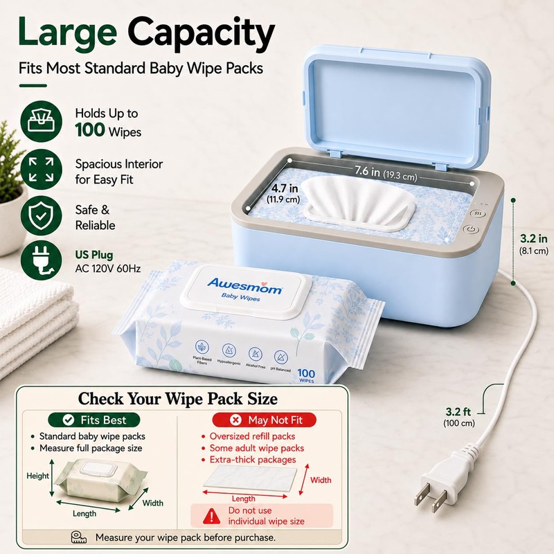 Awesmom Wipe Warmer for Babies, Adult, Adjustable Temperature, Silent Heating,