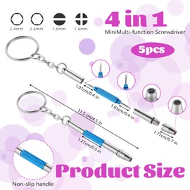 5PCS Glasses Tightening Kit 4 In1 Mini Screwdriver for Eyeglasses, Watches Mini Precision Sunglasses Repair Kit with Keychain, Stainless Steel Alloy Tiny Screwdriver Set Watchmaker Tool(5 Colors)