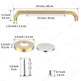 4 Pack 24 Inch Shower Grab Bar, YuanDe Gold Bathroom Grab Bar Handle w/Anti-Slip Knurled Grip, Stainless Steel Bath Balance Bar, 1.25" Diameter Safety Hand Rail Support,Handicap Injury Elderly Senior