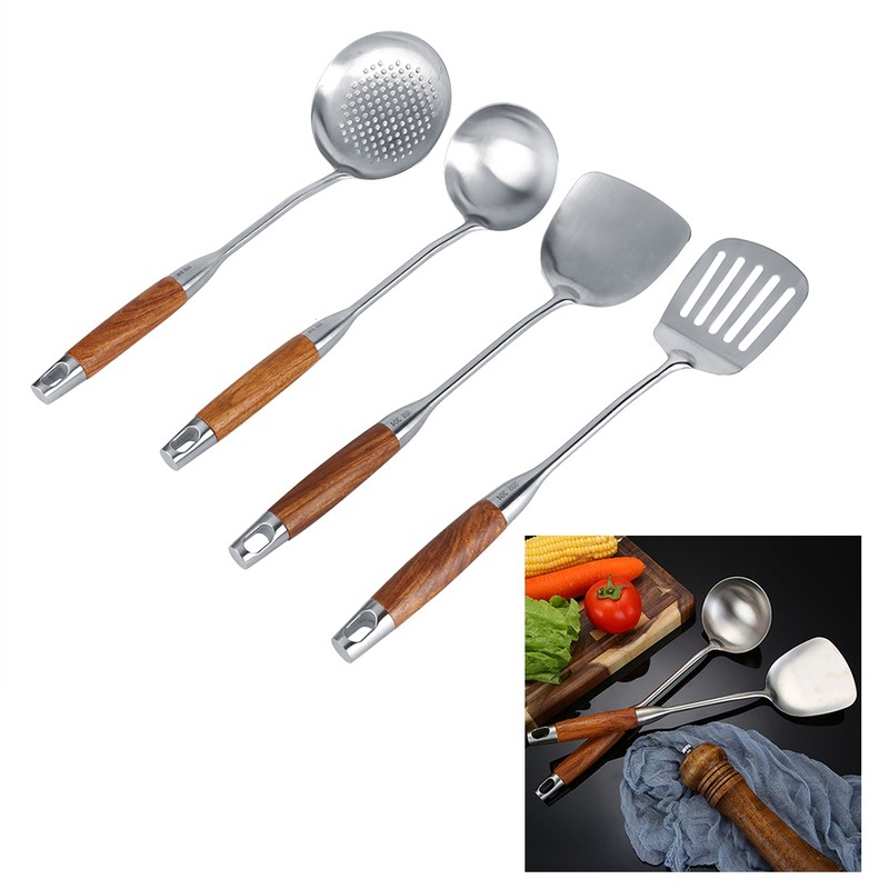 4Pcs/Set 304 Stainless Steel Rosewood Cooking Utensils Cookware Set Kitchen