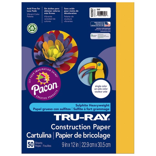 PACON Heavyweight Construction Paper, Gold, 9" x 12", 50 Sheets (102997)