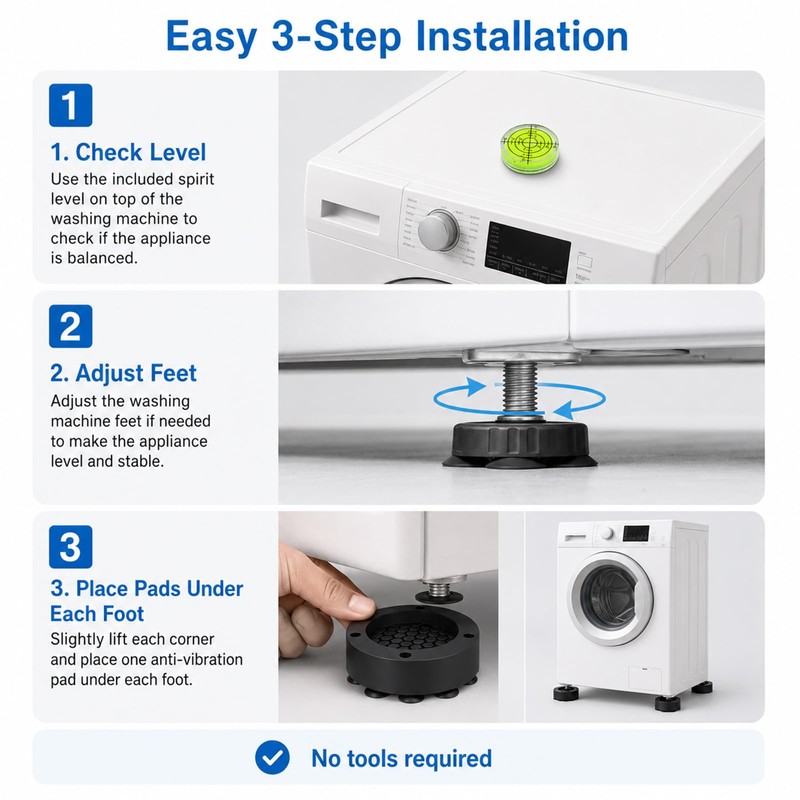 4 Pcs Washing Machine Anti-Vibration Pads with Spirit Level, 62