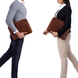 STILORD 'Dexter' Document Case A4 Leather Work Folder Vintage Document Folder DIN A4 Conference Folder Writing Case for 13.3 Inch MacBooks, Vegetable, tanned, dark brown, briefcase