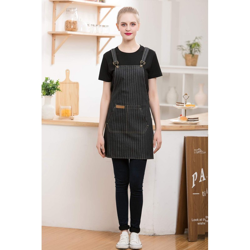 Denim Cross-Back Chef Bib Apron with Pockets for Men and