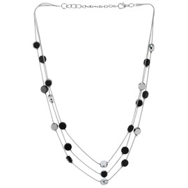 COOLSTEELANDBEYOND Black and Silver Beaded Necklace, Multi-Strand Chain with Faceted Discs, Trendy Layered Jewelry