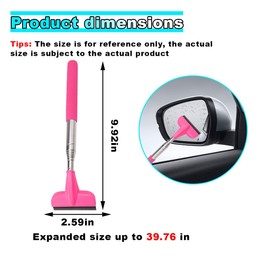 Car Side Mirror Squeegee, Mini Telescopic Squeegee Car Rearview Mirror Wiper, Portable Automotive Cleaner Tool with 39" Retractable Long Handle, Car Mirror Squeegee for Rainy Foggy Weather (Pink)