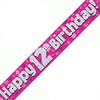 9ft Banner Happy 12th Birthday Pink Holographic