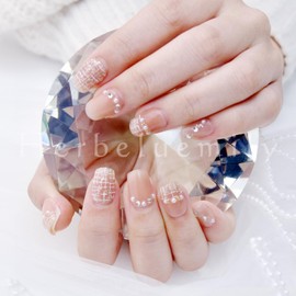 Herbeluemily Nail Tip, Press-On Nail, Easy and Easy False False Nail Self Nail A, Beige x Bijou, L