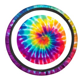 GePrint Swirl Tie Dye Print Soft Car Steering Wheel Cover Rainbow Color Universal Fit Aumotive Steering Accessories for Women Girl Gift