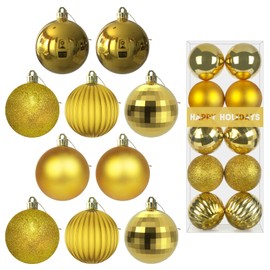 Gold 2.5" Christmas Balls Christmas Tree Decoration Ornaments Shatterproof Hanging Balls for Birthday St. Patrick's Day Easter Mardi Gras Holiday Wedding Decorations Set of 10pcs
