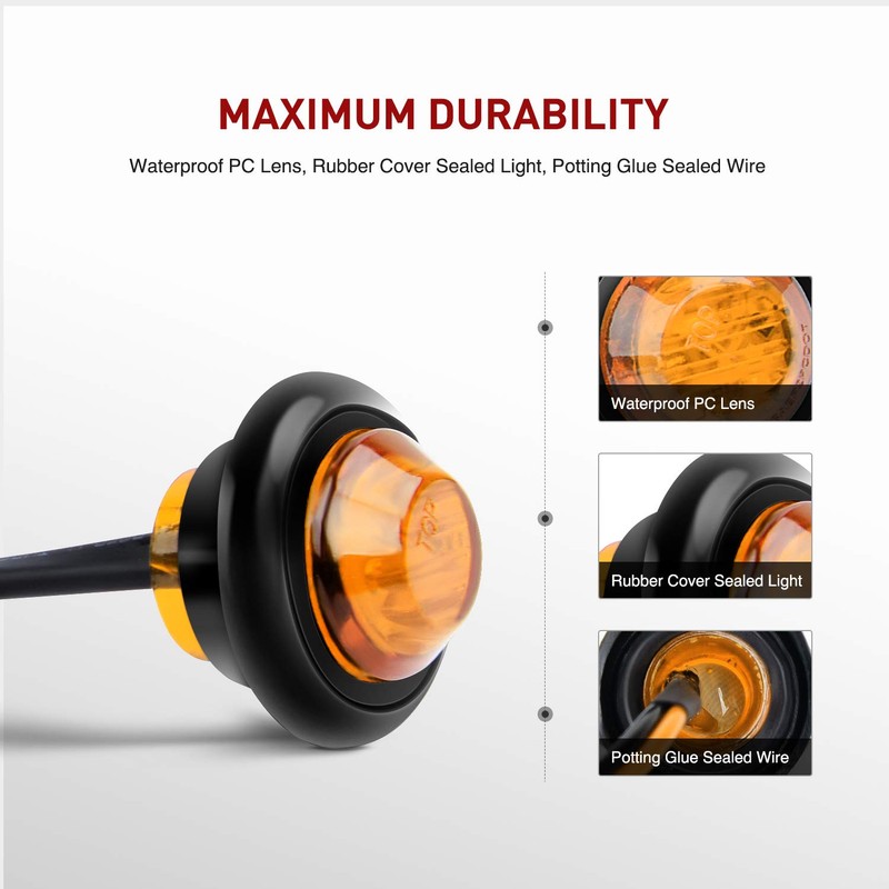 Nilight TL-03 10 PCS 3/4” Round Clearance LED Front Rear