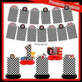 Race Car 1st Birthday Party Decorations, Race Car 12 Monthly Milestone Photo Banner Baby First Year Down Cartoon Race Car Theme Photo Table Centerpiece for Race Car First Theme Party